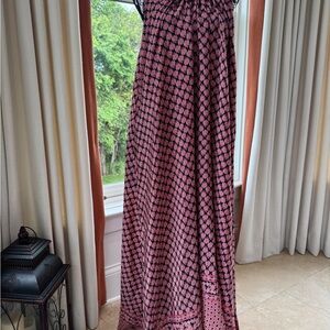 Elan Navy and Pink Leaf Print Dress